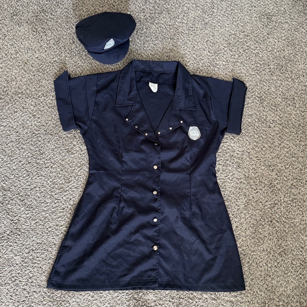 Spirit Halloween Police Officer Costume Dress Sz 16 18 Button Down Navy Blue Hat